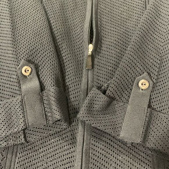 MISOOK Mesh Zip Up Hooded Jacket Tabbed Sleeves Side Vent Shoulder Pads women M - Picture 7 of 15